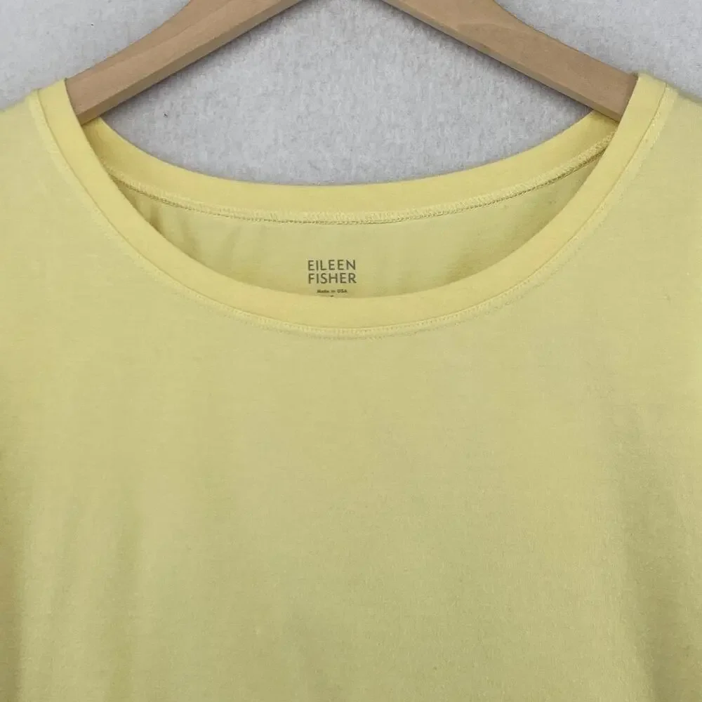 EILEEN FISHER Top S Stretch Organic Cotton Scoop Neck Cap Sleeve Yellow USA - Picture 3 of 13